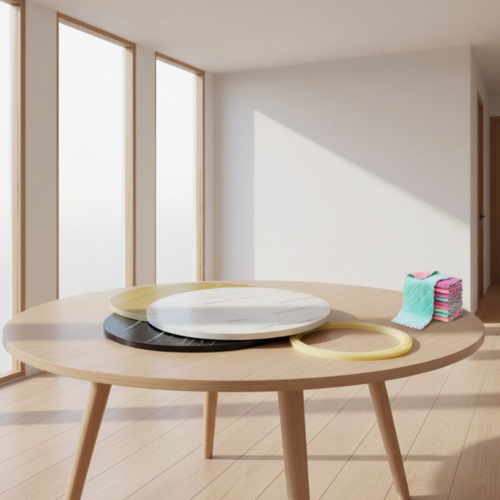 Centrotavola Girevole per Tavolo da Pranzo – Effetto Marmo in Legno Massello