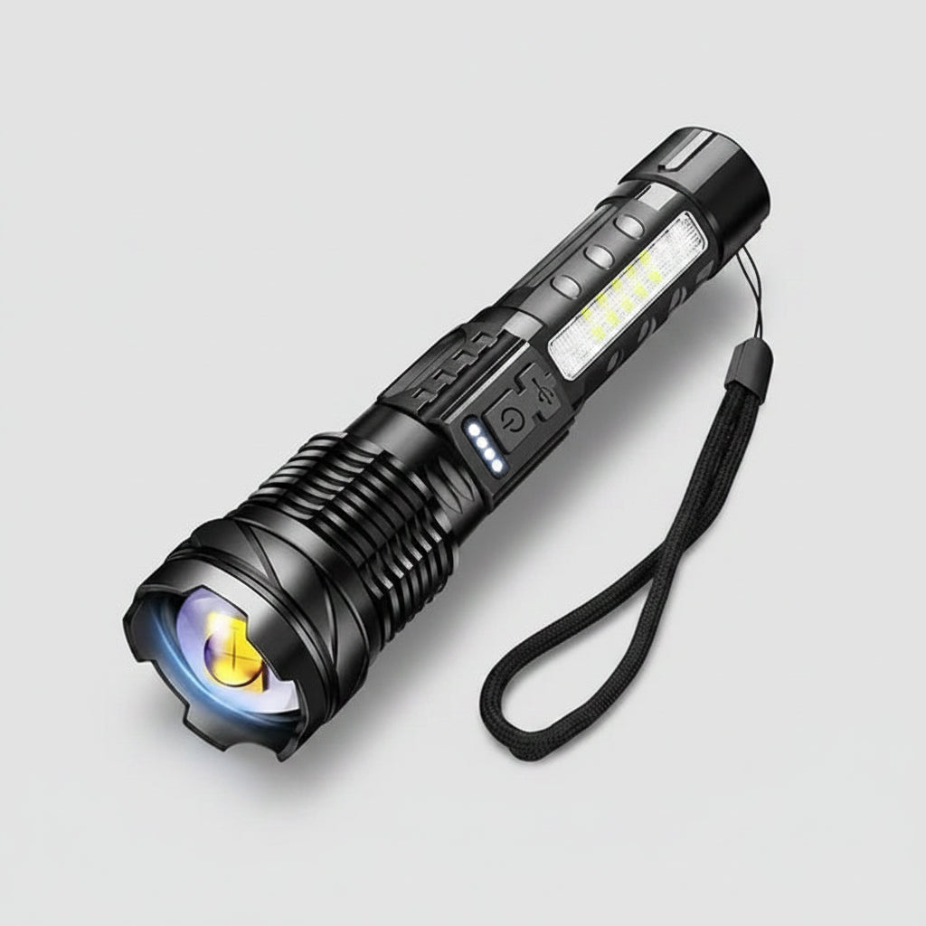 Torcia LED Tattica 2000LM – Zoom, Ricarica USB-C e Display Digitale | Impermeabile per Campeggio e Outdoor