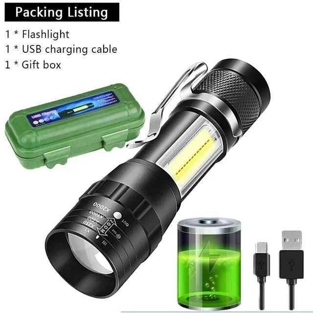 Torcia LED Tattica 2000LM – Zoom, Ricarica USB-C e Display Digitale | Impermeabile per Campeggio e Outdoor