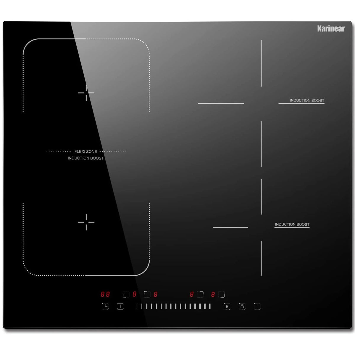 Piano Cottura a Induzione da Incasso 4 Fuochi – Karinear FlexZone 7200W con Timer e Funzione Boost