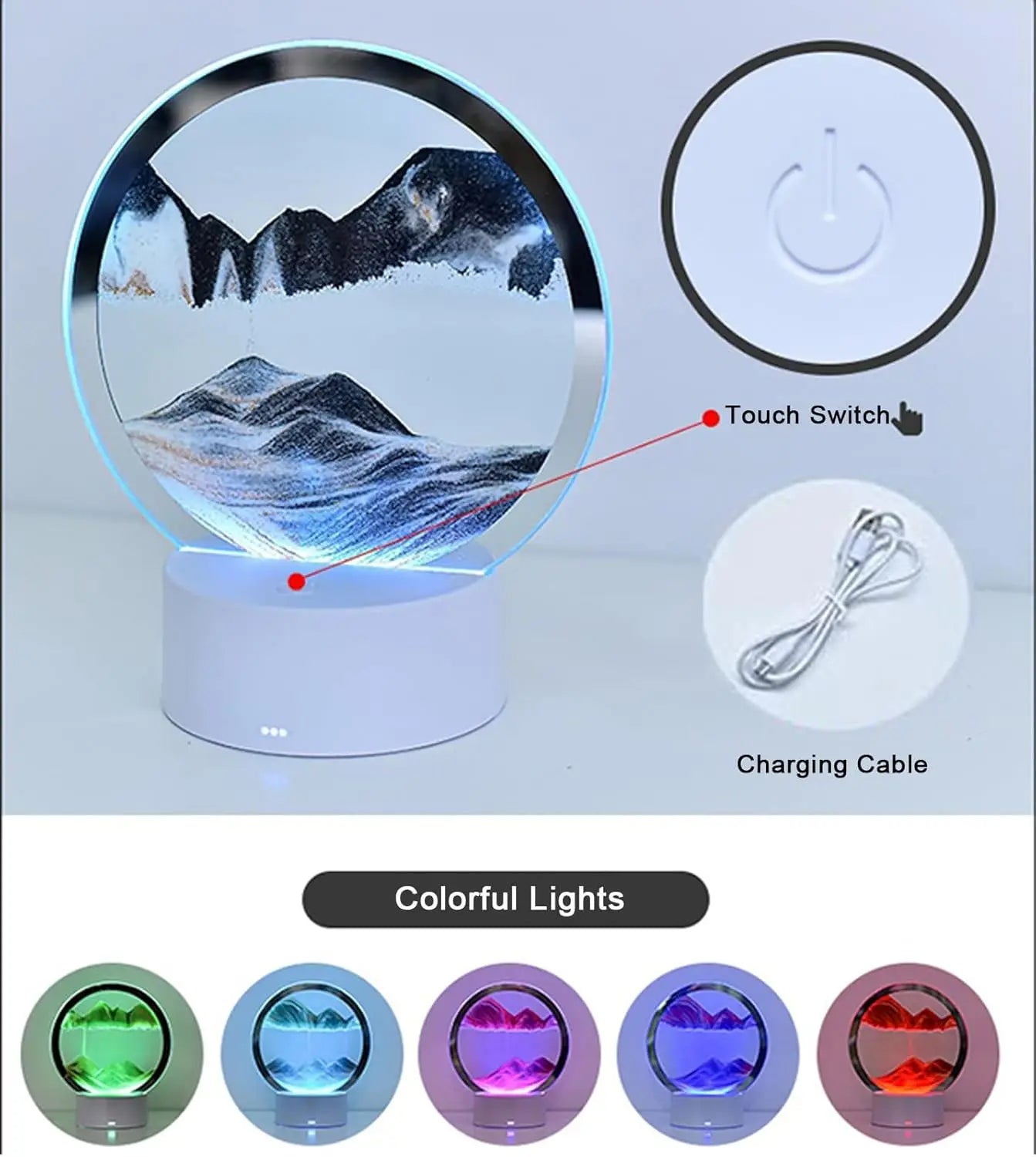 Lampada Clessidra – Luce Ambientale 7 Colori con Sabbia in Movimento