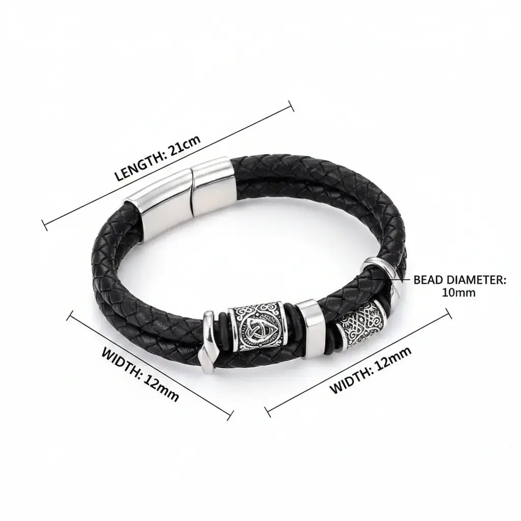 Bracciale Vichingo con Rune – Pelle Autentica e Acciaio Nordico