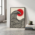Affiche vague japonaise rouge et noir — art mural zen minimaliste-0