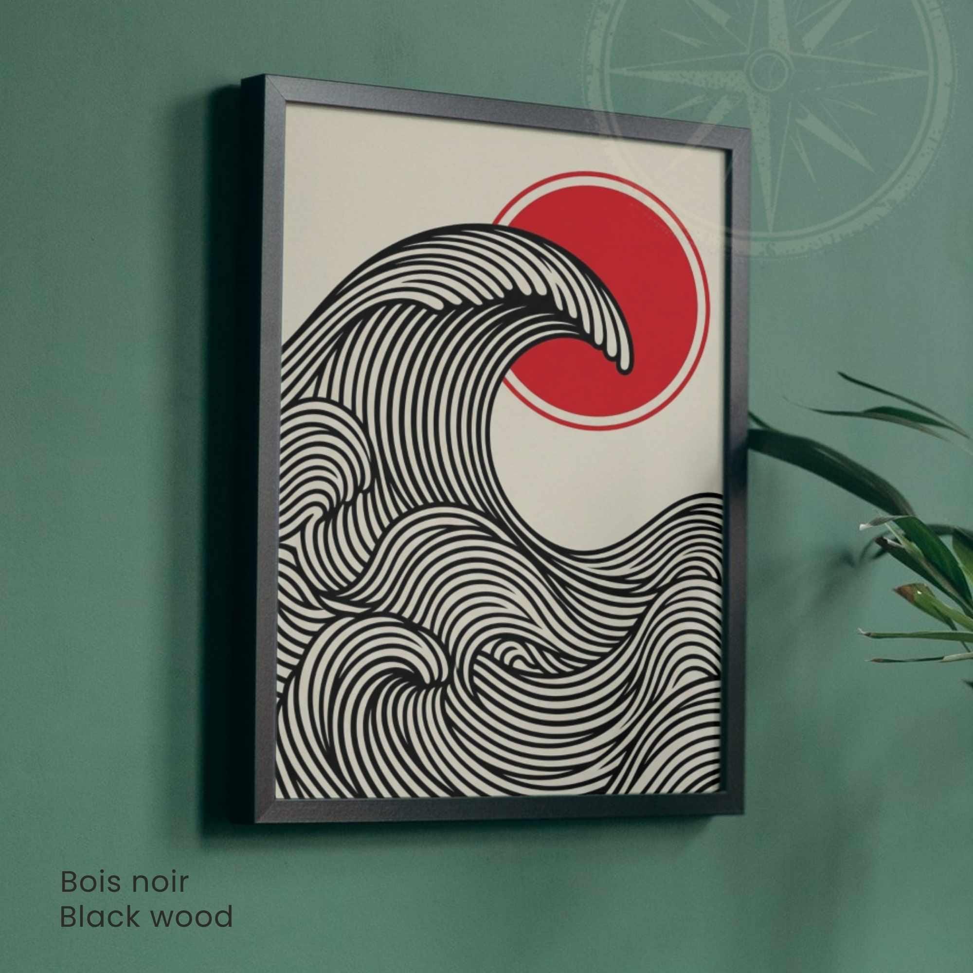 Affiche vague japonaise rouge et noir — art mural zen minimaliste-2