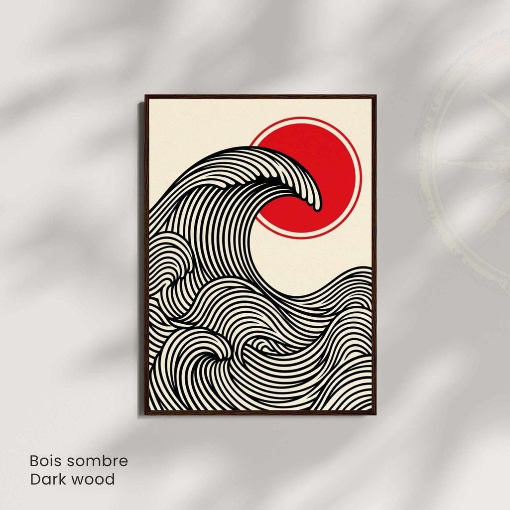 Affiche vague japonaise rouge et noir — art mural zen minimaliste-4