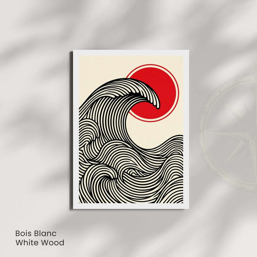 Affiche vague japonaise rouge et noir — art mural zen minimaliste-6