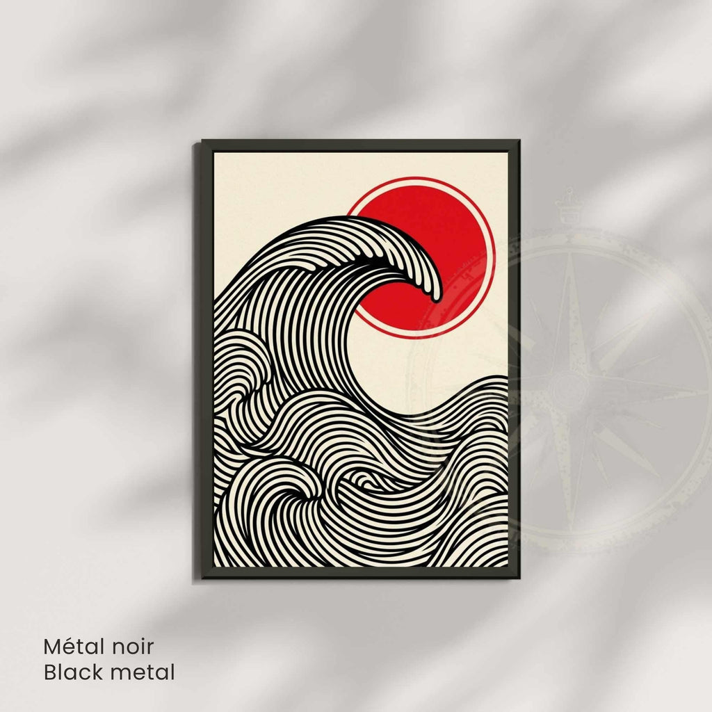 Affiche vague japonaise rouge et noir — art mural zen minimaliste-7