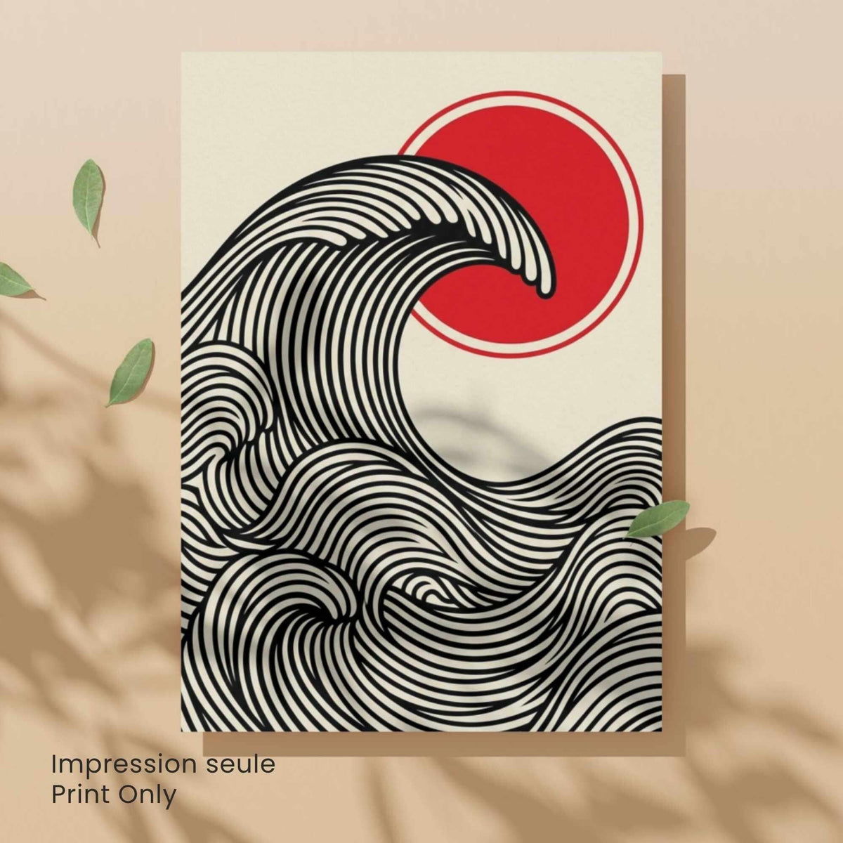 Affiche vague japonaise rouge et noir — art mural zen minimaliste-5