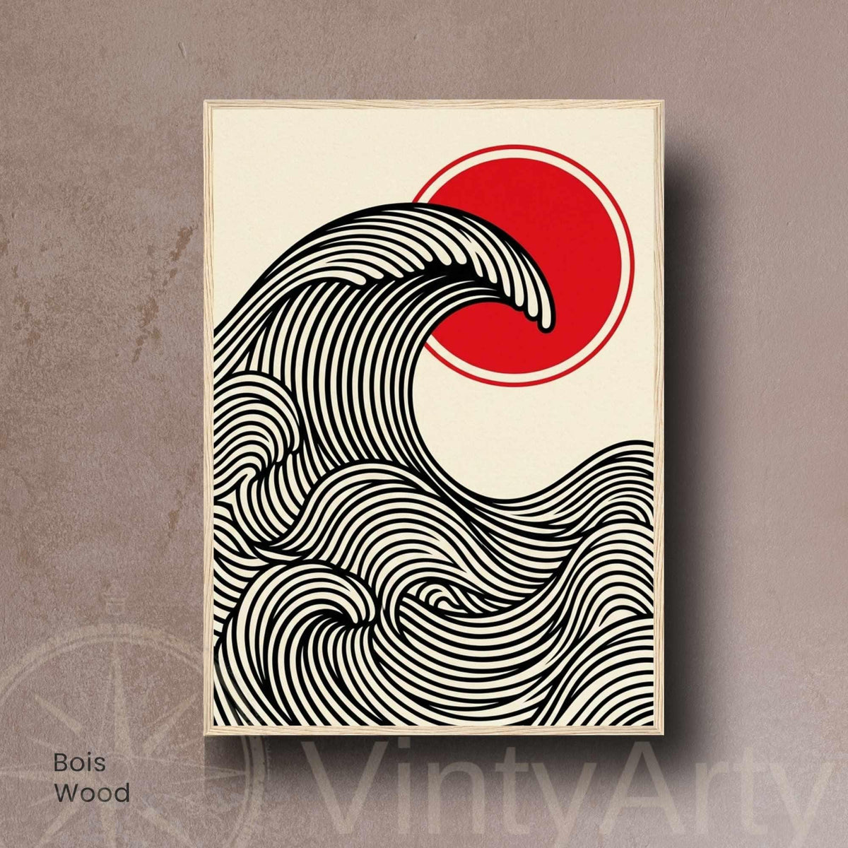 Affiche vague japonaise rouge et noir — art mural zen minimaliste-3