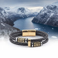 Bracciale Vichingo con Rune – Pelle Autentica e Acciaio Nordico